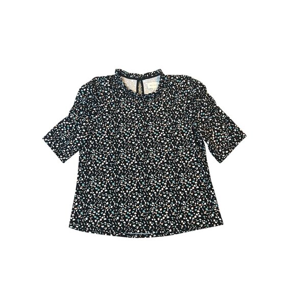 Melloday Black Multicolor Abstract Print Short Sleeve Blouse S 1742 - Picture 1 of 6